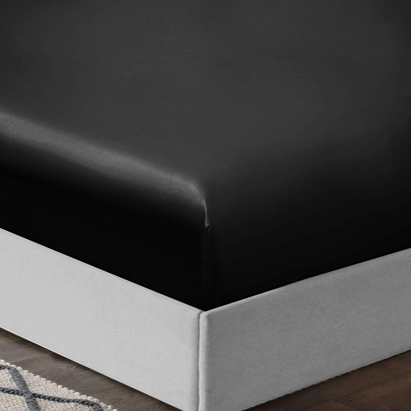 TREELY 6 Piece King Size Satin Sheet Set - Black Satin Sheet Set with Deep Pocket, Fitted Sheet, Flat Sheet, 4 Pillowcases - Image 4